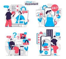 Virtual assistant concept set people isolated scenes in flat design vector