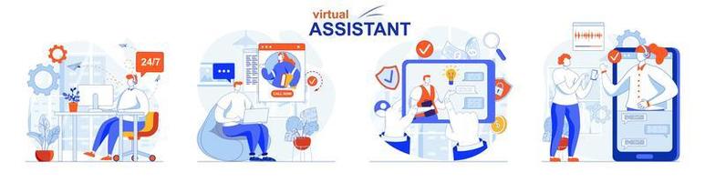 Virtual assistant concept set people isolated scenes in flat design vector
