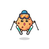 chocolate chip cookie mascot character as a skier vector