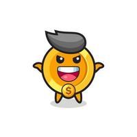 the illustration of cute dollar currency coin doing scary gesture vector