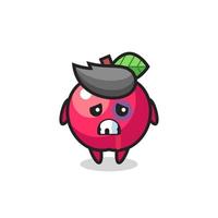 Personaje de manzana herido con cara magullada. vector