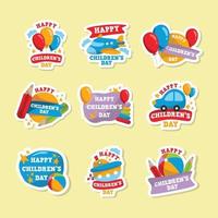 Happy Children's Day Cute Sticker Set vector