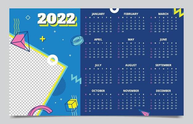 2022 Calendar Memphis Style Mockup Template