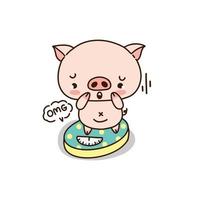 Cute cartoon pig weighed on the scales. vector