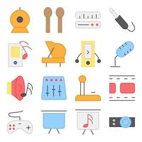 Pack of Music and Media Flat Icons vector