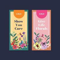 Flyer template with brush florals concept design watercolor vector