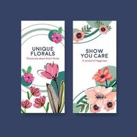 Flyer template with brush florals concept design watercolor vector