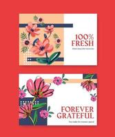 Facebook template with brush florals concept design watercolor vector