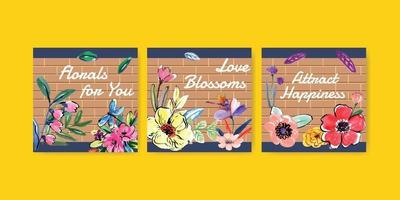 Plantilla de publicidad con pincel floral diseño de concepto acuarela vector