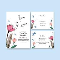 Wedding card template with brush florals concept design watercolor vector