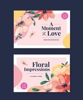 Plantilla de facebook con pincel floral diseño de concepto acuarela vector
