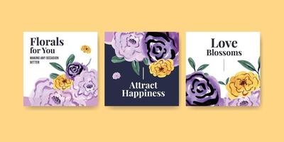 Advertise template with brush florals concept design watercolor vector