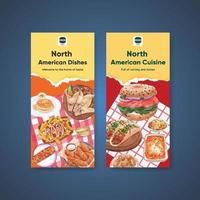 Flyer template with American foods concept,watercolor style vector