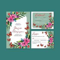 Wedding card template with brush florals concept design watercolor vector