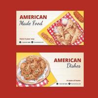 Template with American foods concept,watercolor style vector