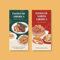 Flyer template with American foods concept,watercolor style vector