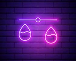 Glowing neon Scales of justice icon isolated on brick wall vector