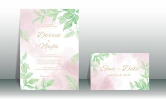 hermosa tarjeta de invitación de boda floral acuarela vector