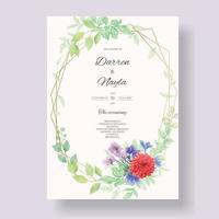 Plantilla de invitación de boda floral con elegante acuarela de flores vector