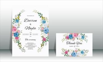 Elegant wedding invitation card with beautiful floral ornaments vector