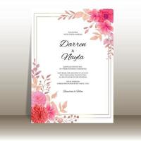 elegante invitación de boda con flor de acuarela vector