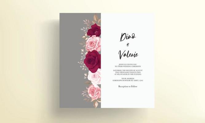 Elegant wedding invitation card with beautiful maroon roses