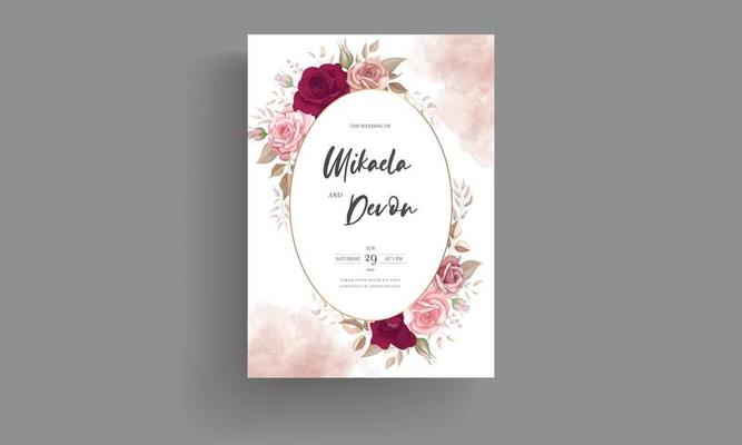 Elegant wedding invitation card with beautiful maroon roses