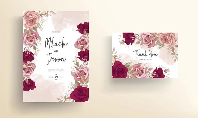 Elegant wedding invitation card with beautiful maroon roses