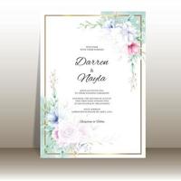 Elegant and luxurious watercolor floral wedding invitation card vector