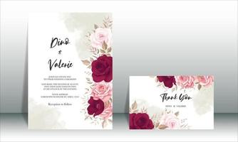 elegante tarjeta de invitación de boda con hermosas rosas granate vector