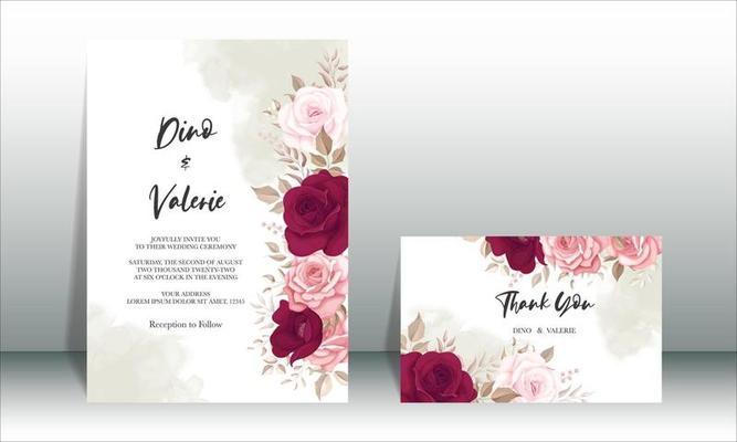 Elegant wedding invitation card with beautiful maroon roses