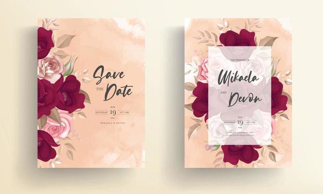 Elegant wedding invitation card with beautiful maroon roses