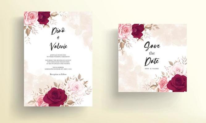 Elegant wedding invitation card with beautiful maroon roses