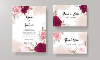 Elegant wedding invitation card with beautiful maroon roses vector