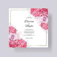 Beautiful wedding invitation card with watercolor flowers vector