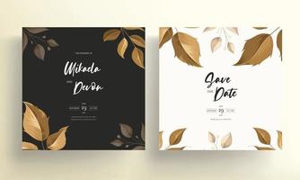 Beautiful wedding invitation card with leaf decoration vector