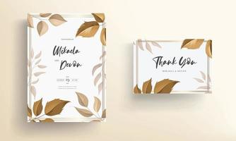 hermosa tarjeta de invitación de boda con decoración de hojas vector