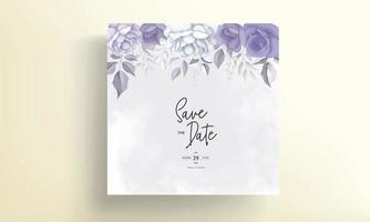 Beautiful wedding invitation card with purple flower decoration vector