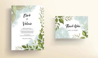 hermosa tarjeta de invitación de boda con decoración de hojas vector