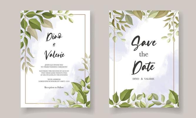 Beautiful wedding invitation card with leaf decoration