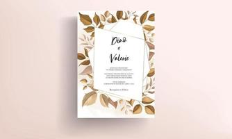 hermosa tarjeta de invitación de boda con decoración de hojas vector