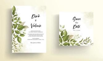 hermosa tarjeta de invitación de boda con decoración de hojas vector