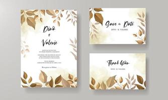 hermosa tarjeta de invitación de boda con decoración de hojas vector