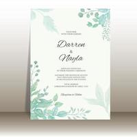 elegante plantilla de invitación de boda con hojas de acuarela vector