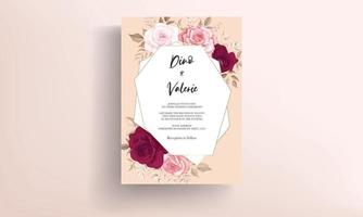 Elegant wedding invitation card with beautiful maroon roses vector