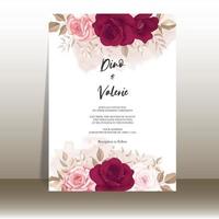 elegante tarjeta de invitación de boda con hermosas rosas granate vector