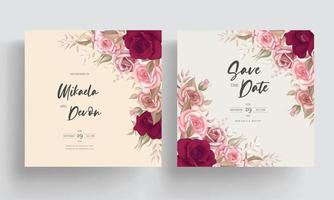 elegante tarjeta de invitación de boda con hermosas rosas granate vector