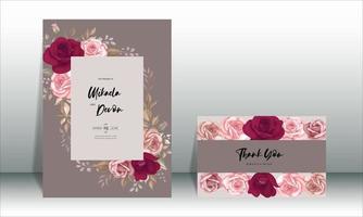 elegante tarjeta de invitación de boda con hermosas rosas granate vector