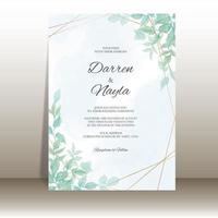 Elegant wedding invitation template with watercolor leaves vector