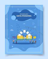 technology data phishing concept people around fishing paper data vector